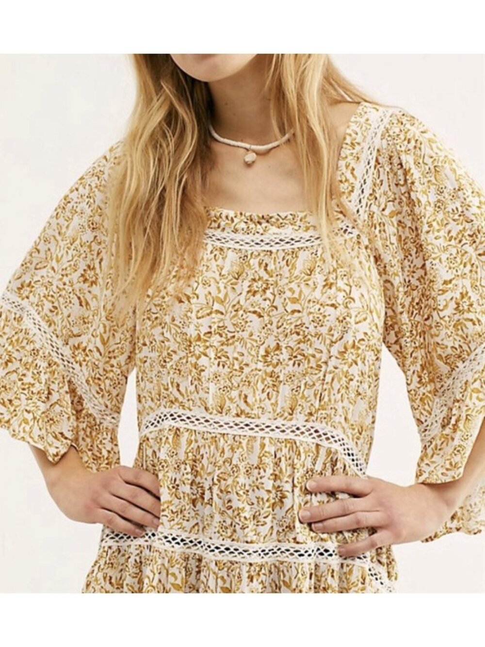 Free People Talk About It Tunic Top Shirt Mini Dress Boho Floral Womens XS - Picture 2 of 8